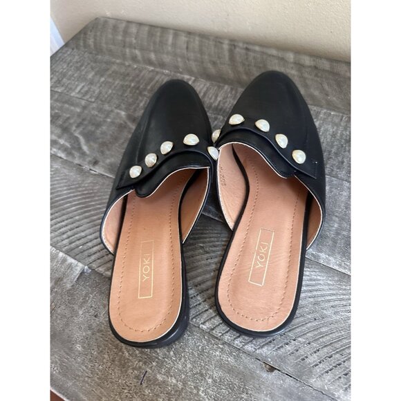 Yoki Willas Rose Embroidered Mules Black Shoes Slip On Size 9 - Picture 3 of 4